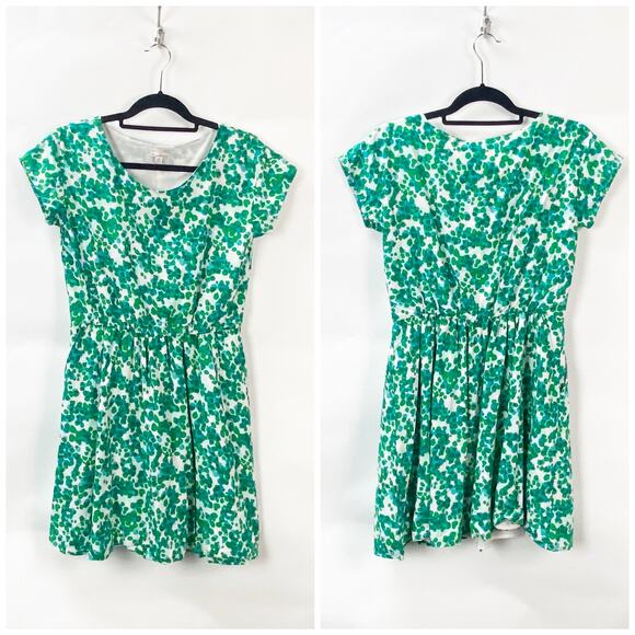 2/$30 Gap XS Womens Green White Abstract Print Zoe Sleeve Fit and Flare Dress - Picture 1 of 7